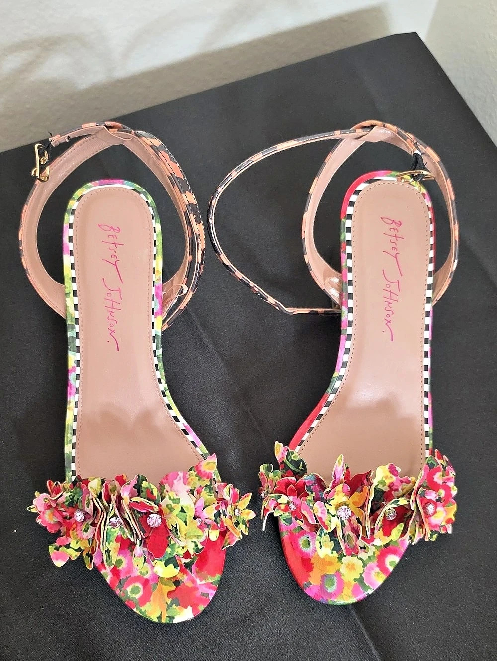 Betsey Johnson Darcee Floral Block Heel Sandal Pink & Green